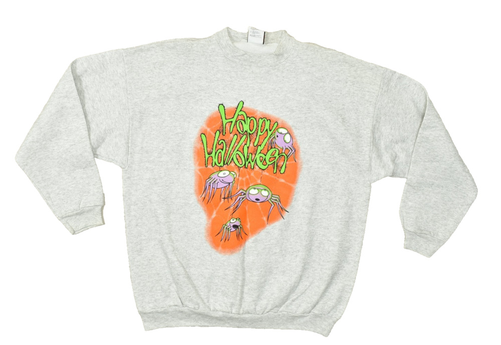 TSI Vintage Happy Halloween Spider Graphic Sweatshirt Heather Gray XL 24x28